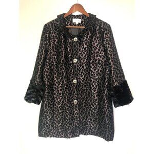 Vintage Erin London Faux Fur Black Leopard Coat Women’s XL EUC